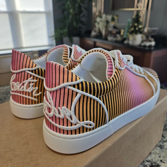 NEW Christian Louboutin Fun Vieira Orlato Flat Sneaker in Orange and Pink 37.5 - Picture 7 of 12